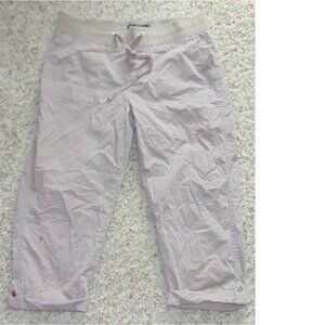 Womens Crop Pants 10 Lee Khaki Elastic Waist Adjust Leg Pull On Relaxed Pants